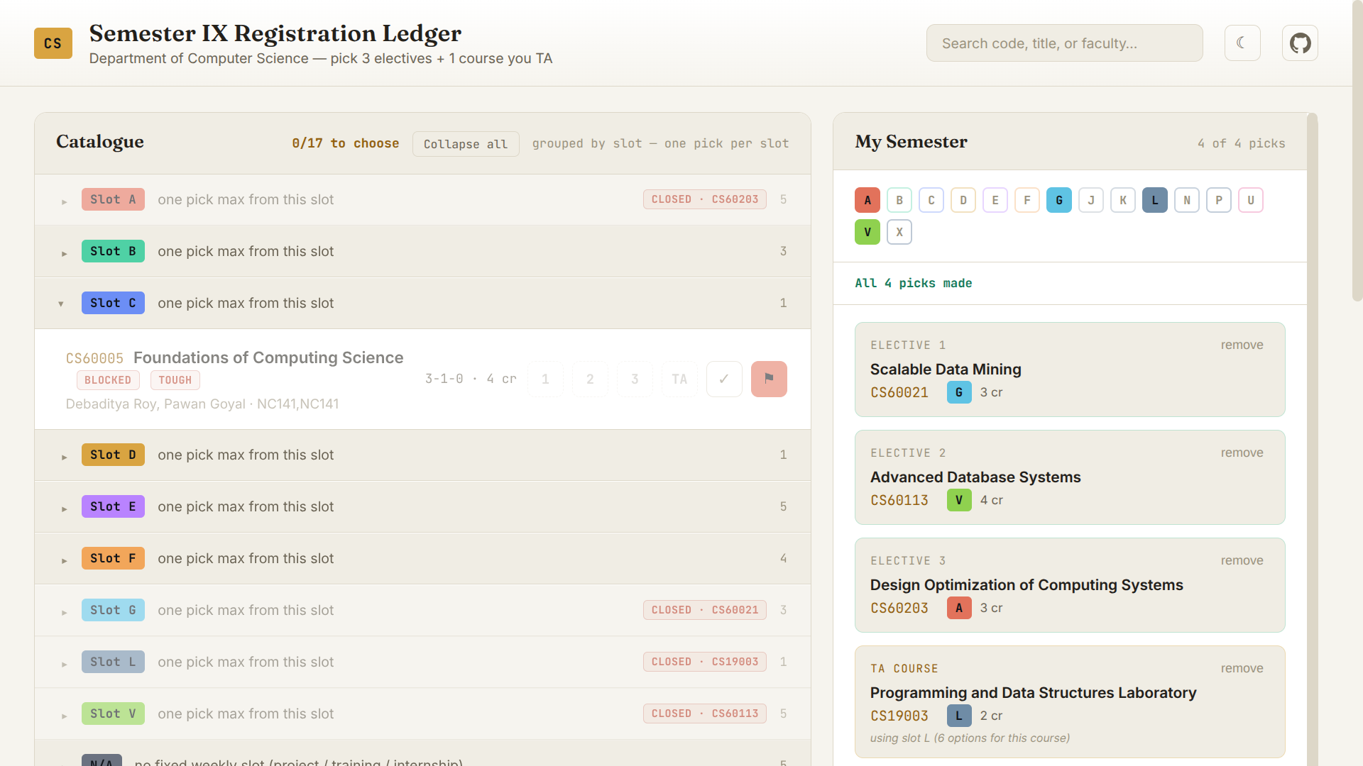 Semester Course Selector preview image