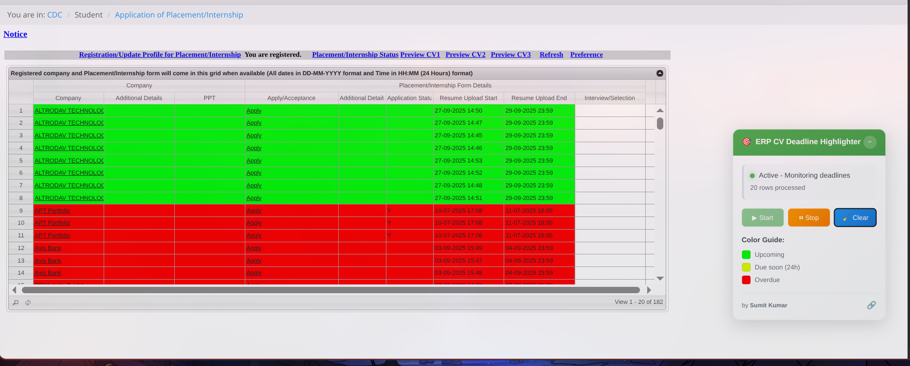 ERP CV Deadline Highlighter preview image